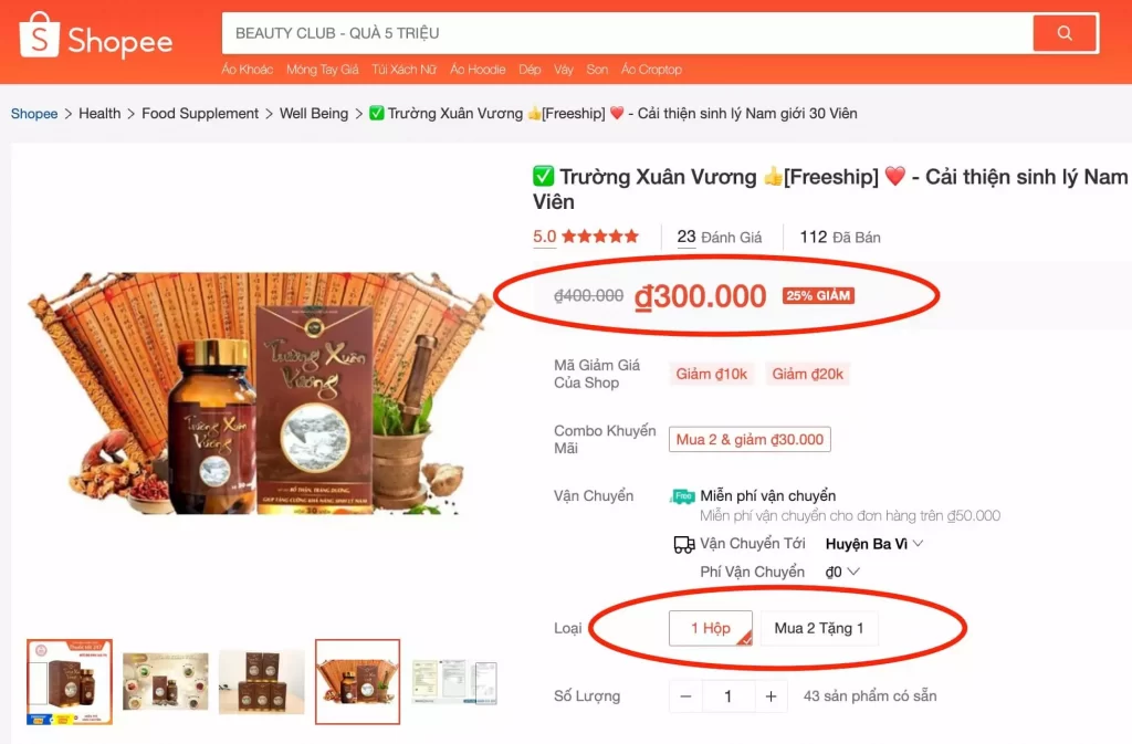 trường xuân vương có bán ở hiệu thuốc không